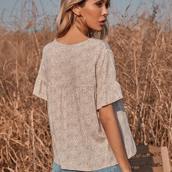 boho floral print ruffle sleeve spring blouse - Picture 3 of 4